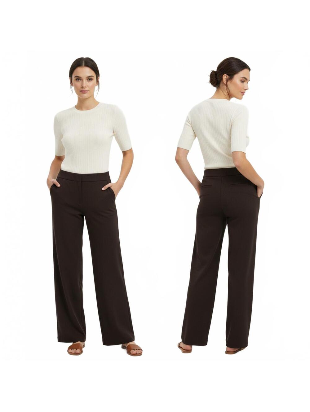 Max Edition Wide Leg Trousers High Waist Button Front Career Pants